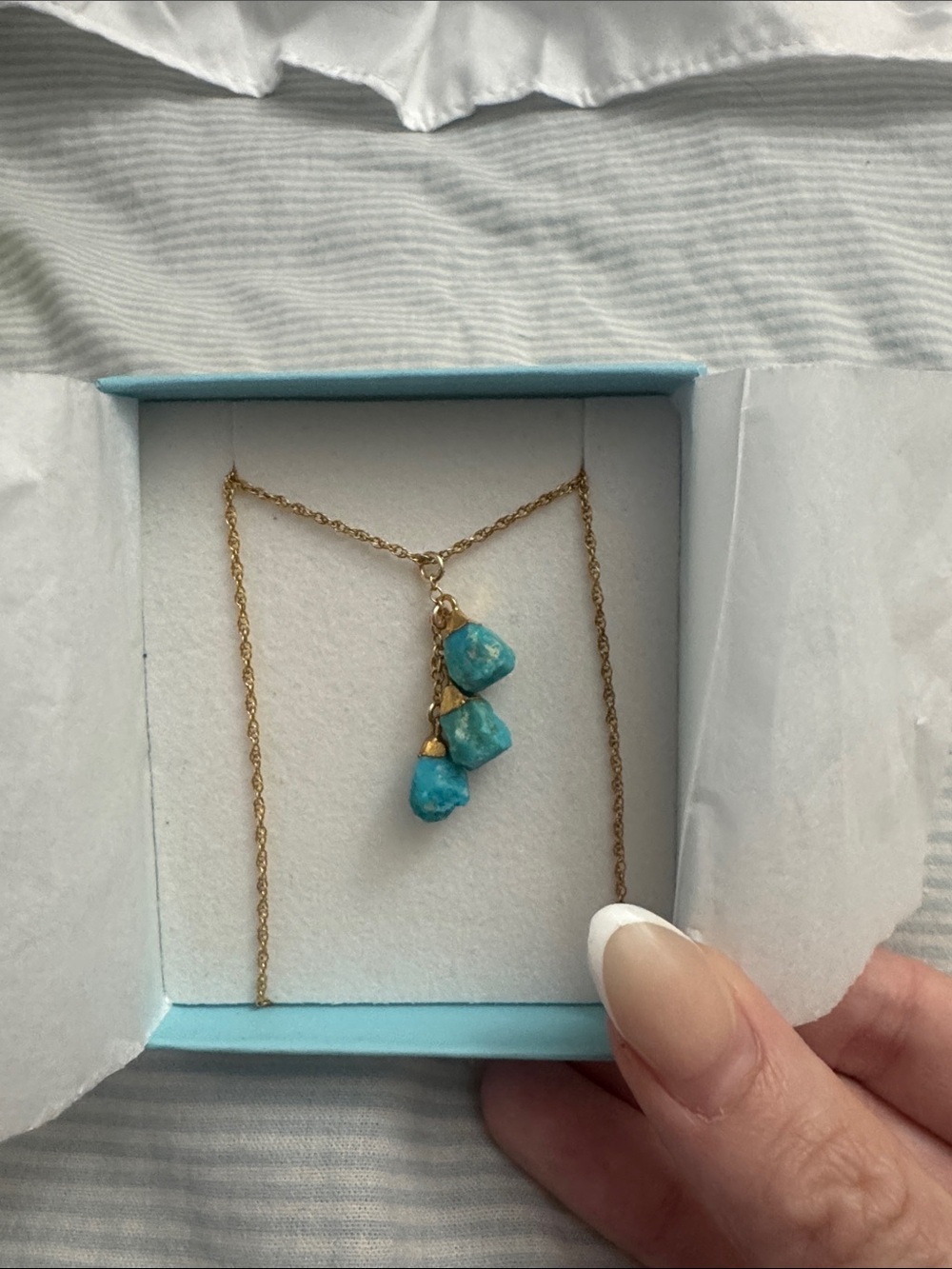 Gold Chain Necklace with Turquoise Stone Drops